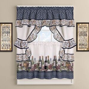 Sweet Home Collection 4 Piece Kitchen Curtain, 24 in Tier Set, Navy